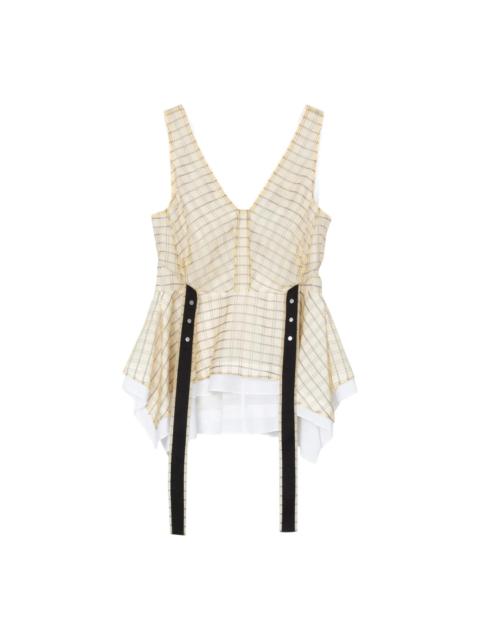 3.1 Phillip Lim Plaid Organza Sleeveless V-Neck Flounce Top