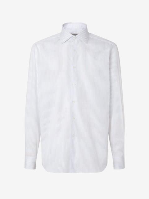 CORNELIANI White cotton twill shirt with light Blue micro stripes