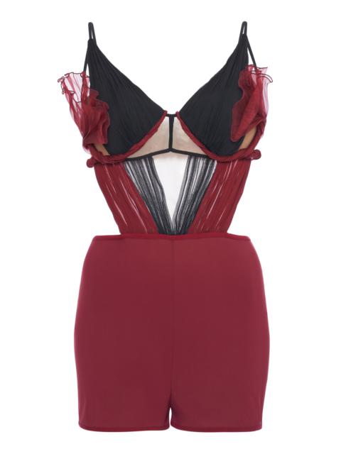 NENSI DOJAKA Flower Petal Silk Playsuit red