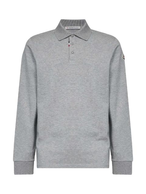 Moncler Moncler Men Charcoal Grey Cotton Piqué Long-Sleeved Polo Shirt With Logo