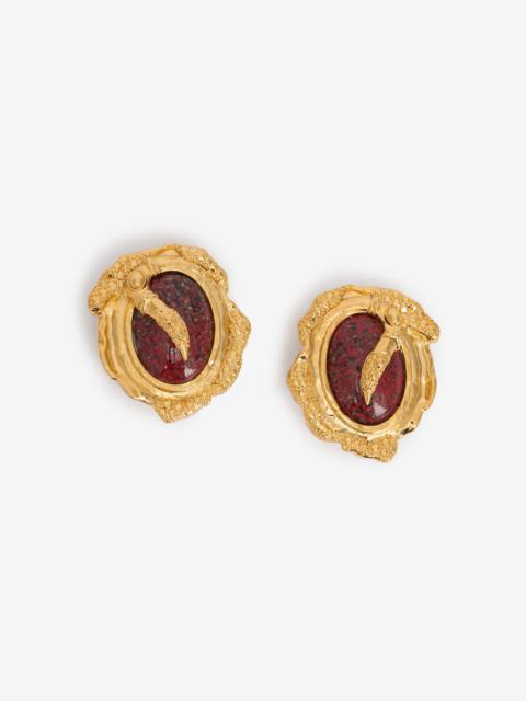 Roberto Cavalli Golden Clip-On Earrings With Ruby Stone