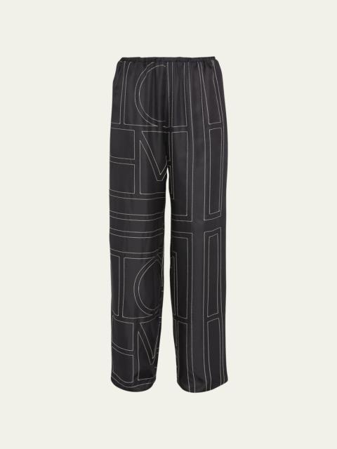 Totême Monogram-Embroidered Silk Pajama Pants