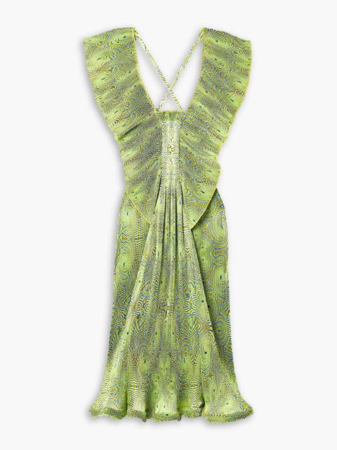 Stella McCartney Ruffled printed plissé-satin midi dress