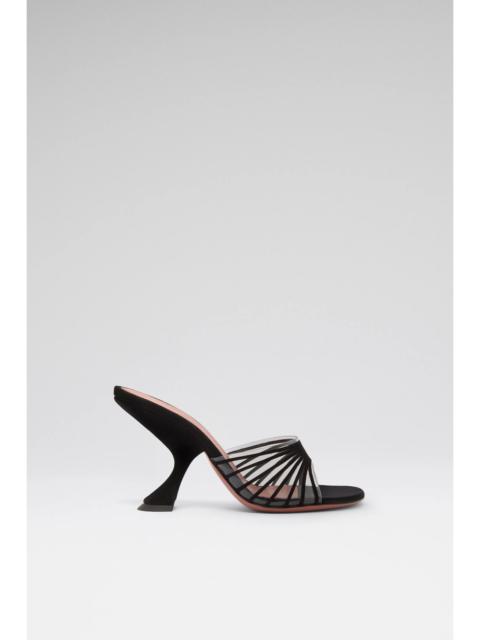 Amina Muaddi MOOKIE SLIPPER 90 BLACK SUEDE AND TRANSPARENT PVC