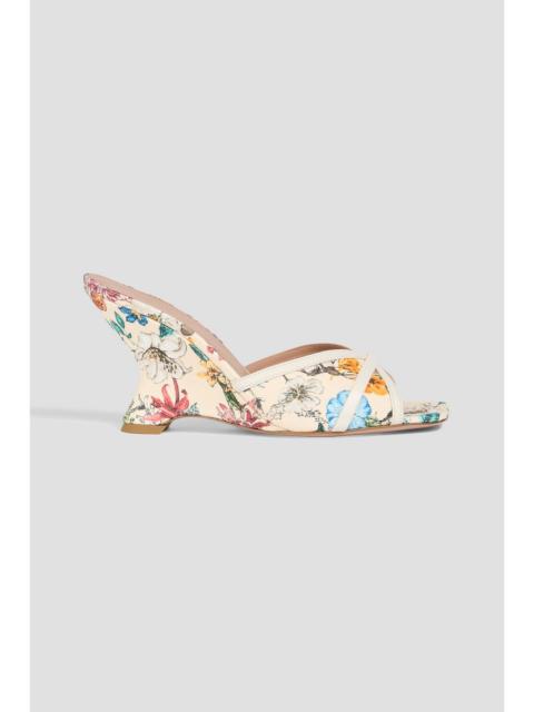 MALONE SOULIERS Perla leather-trimmed floral-print faille wedge mules