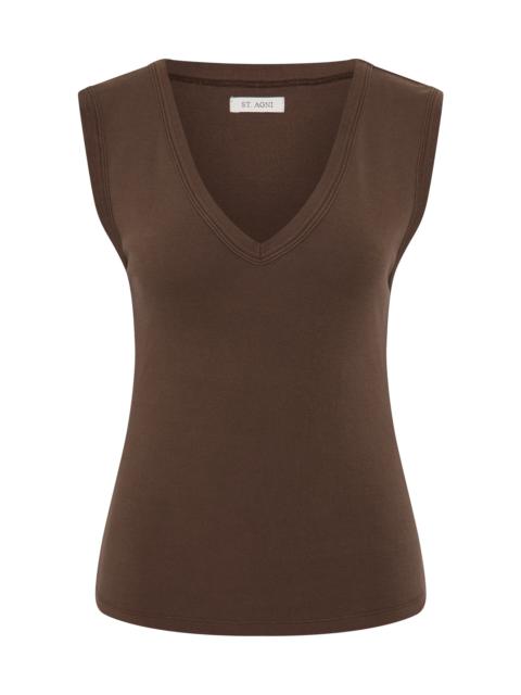 ST. AGNI V-Neck Organic-Cotton Tank Top brown