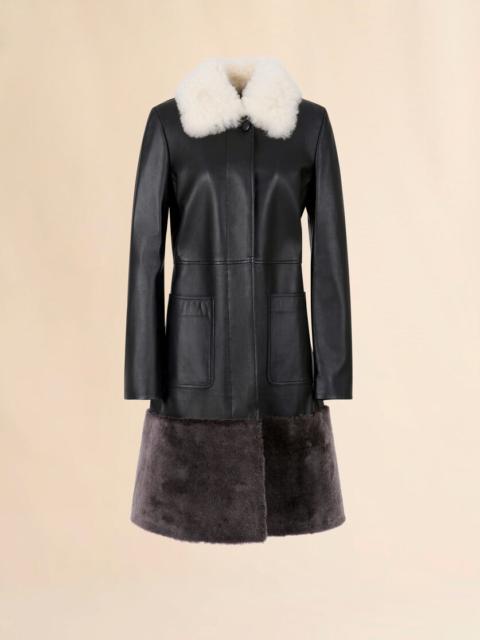 Marni BLACK NAPPA LEATHER COAT WITH SHEARLING TRIMS