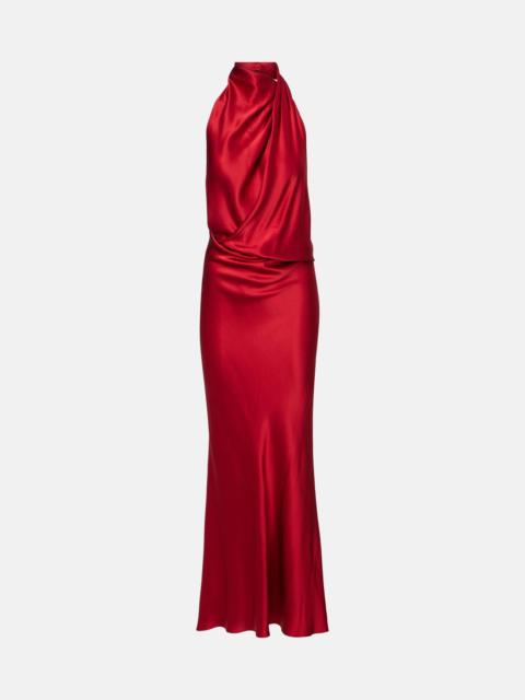 THE SEI Draped halterneck silk satin gown