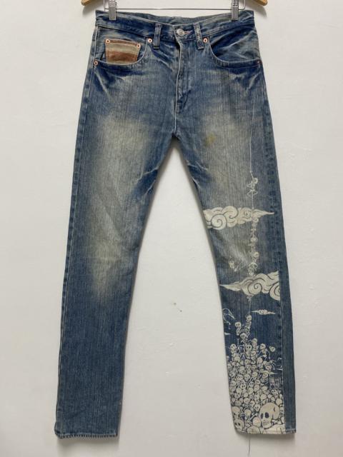 Rare 90s Red Cloud Japanese Denim Jeans with Skeleton Ukiyo-e Print and Blanket Lining