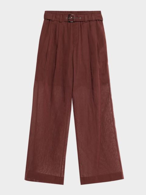 Brunello Cucinelli Sheer Cotton Voile Wide-Leg Pants With Belt