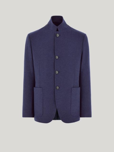 Canali BLUE WOOL AND CASHMERE JACKET WITH STAND-UP COLLAR