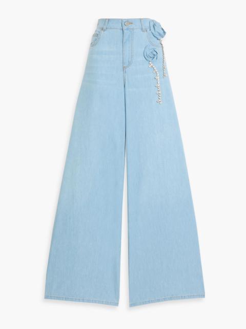 AREA Embellished high-rise wide-leg jeans