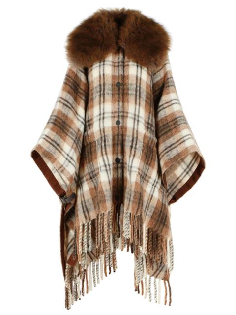 Moncler Grenoble Moncler Grenoble Wool Blend Cape With Brown And White Shearling, Mohair And Alpaca Collar Women