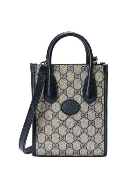 GUCCI GUCCI Interlocking G Mini Beige And Blue GG Canvas Tote Bag