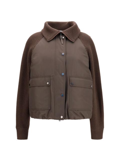 Brunello Cucinelli Brunello Cucinelli Down Jacket with Wool Sleeves Brown