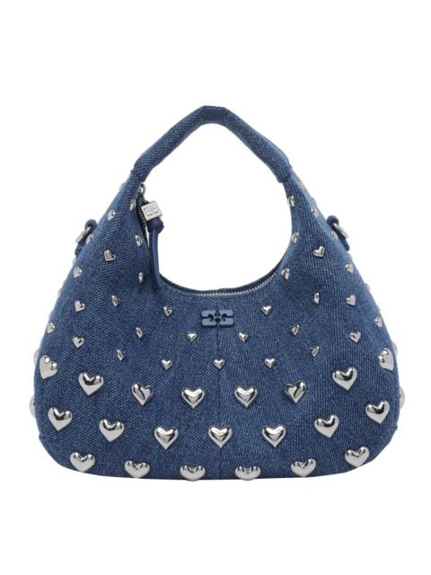 GANNI Ganni Hobo Mini Heart Stud Denim Handbag