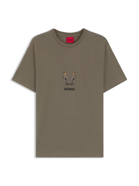 HUGO COTTON JERSEY T-SHIRT WITH CURVED EMBROIDERED LOGO