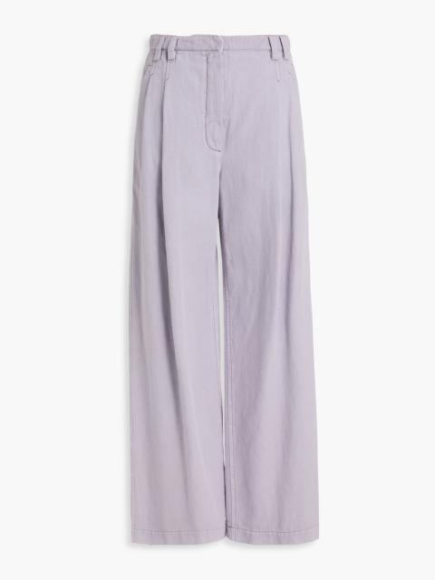 Brunello Cucinelli Pleated cotton and linen-blend twill wide-leg pants
