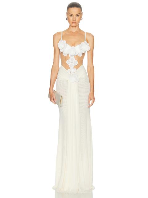 David Koma 3D Flower Embroidered Mesh Gown