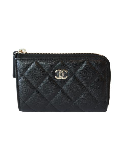 CHANEL Chanel CC Caviar Quilted Zipped Key Holder Case Black Gold
