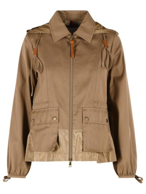 Moncler Moncler 'Adenium' Hooded Jacket In Polyester Blend And Camel Beige Cotton Women