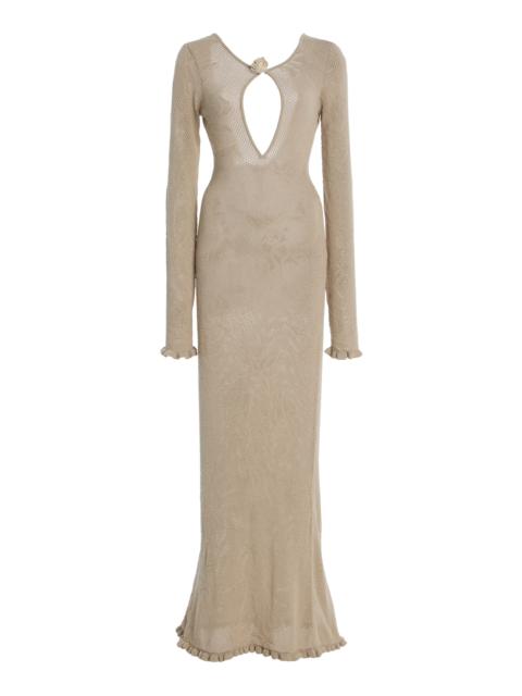 Mirror Palais Open-Knit Cotton Maxi Dress grey