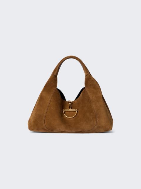 GUCCI Softbit Maxi Shoulder Bag Brown Suede