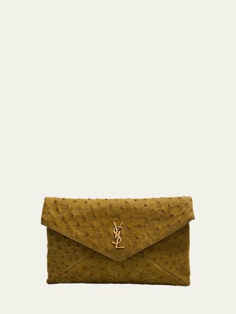 SAINT LAURENT Large YSL Envelope Clutch Bag in Ostrich Nubuck