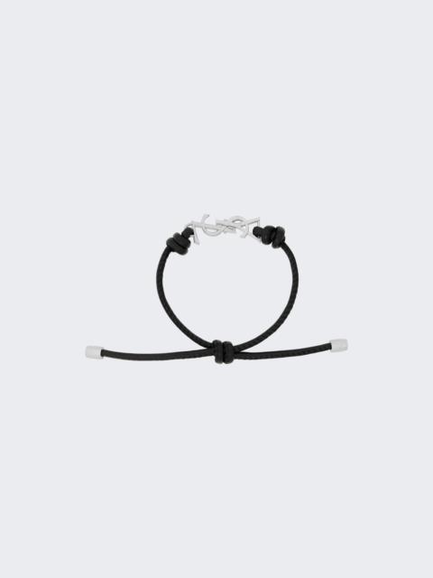 SAINT LAURENT Cassandre Leather Cord Bracelet Black And Oxidized Nickel