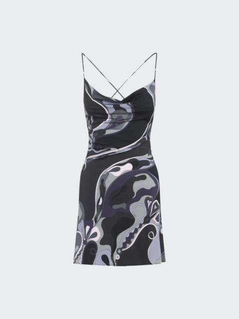 PUCCI Orchidee Print Short Jersey Satin Dress Black
