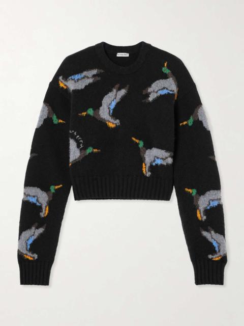 Intarsia-knit wool sweater Black