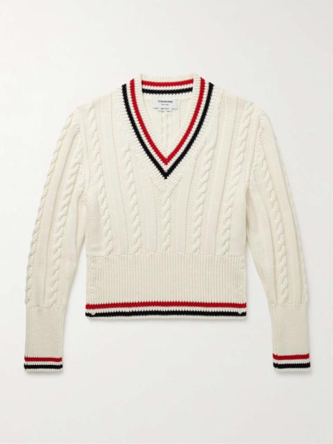Slim-Fit Cropped Striped Cable-Knit Cotton Sweater