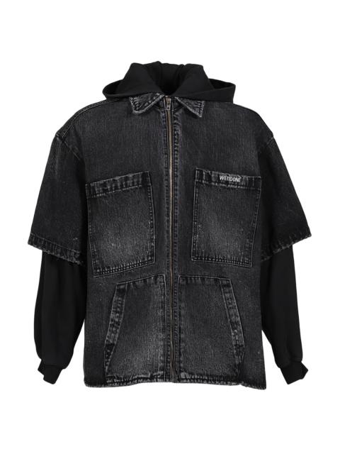 We11done BLACK MENS FADED LAYERED HOODIE JACKET / BLK