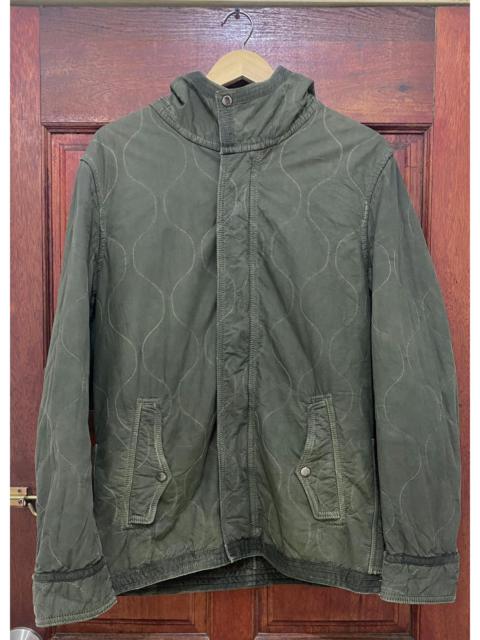 Other Designers Avirex Quilted Hoodie Linen Fur Jacket Olive Green