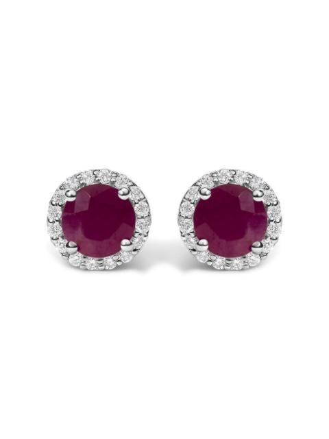 Other Designers Haus of Brilliance 10K White Gold Red Ruby and 1/6 Cttw Diamond Halo Stud Earring