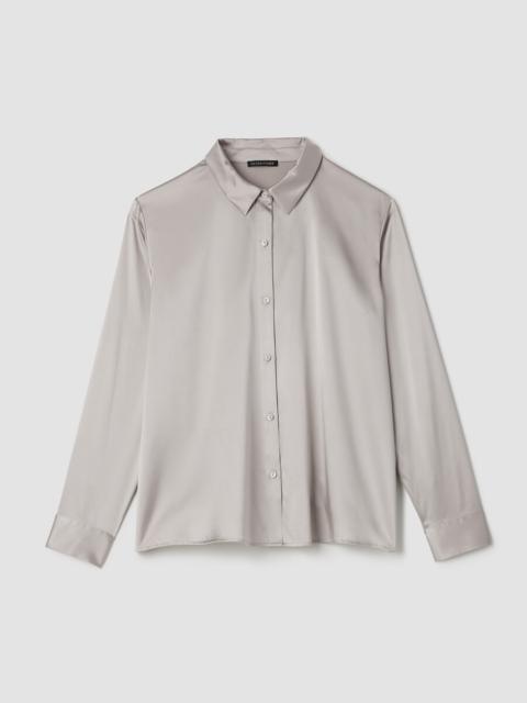EILEEN FISHER Stretch Silk Charmeuse Classic Collar Shirt