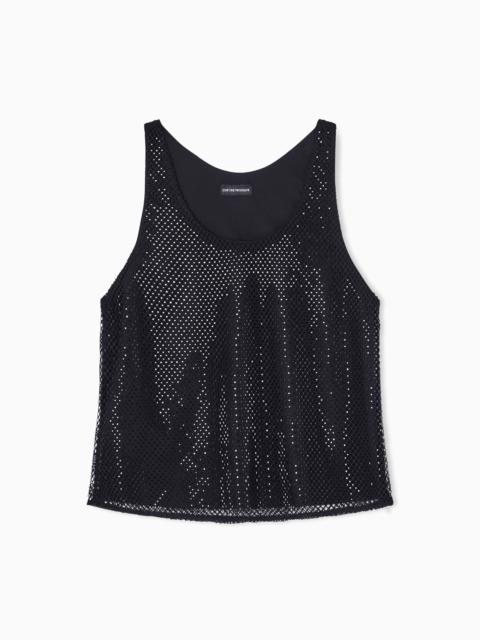 EMPORIO ARMANI MESH TOP WITH ALL-OVER RHINESTONES