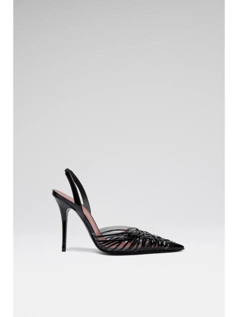 Amina Muaddi LORI SLING 105 BLACK PATENT