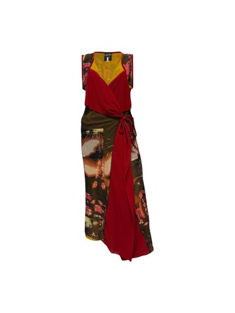 Jean Paul Gaultier JEAN PAUL GAULTIER Fall 2000 Couture Paris Eiffel Tower City Lights Print Mesh Wrap Dress