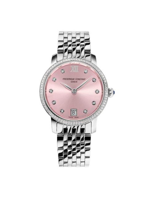 Other Designers Frederique Constant Classics Slimline Quartz Diamond Pink Dial Ladies Watch FC-220LPD1SD26B