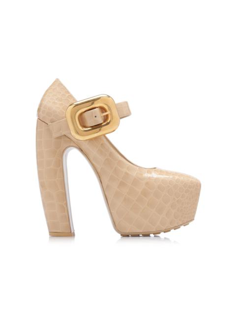 Bottega Veneta Croc-Embossed Leather Mary-Jane Platform Pumps nude