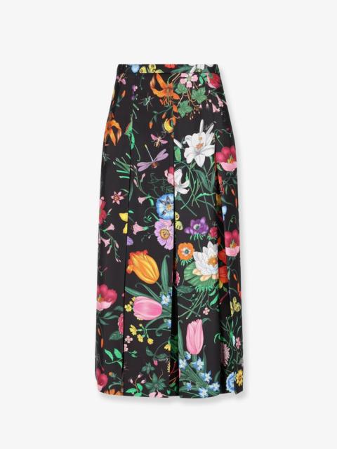 GUCCI Gucci Women Silk Midi Skirt With Gucci Flora Print