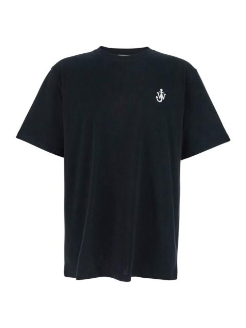 Other Designers Jw Anderson Men Black Crewneck T-Shirt With Anchor Embroidery On The Front In Cotton Man