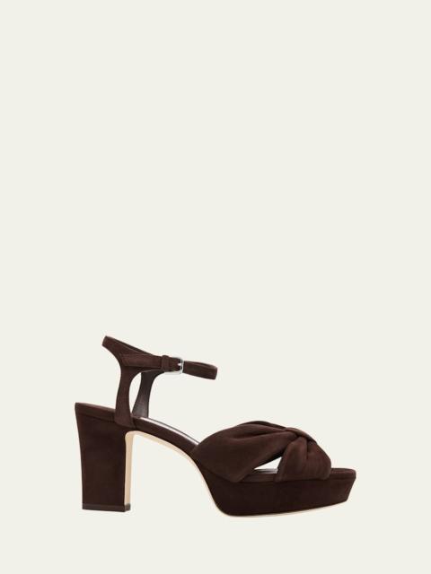 JIMMY CHOO Heloise Suede Knot Platform Sandals