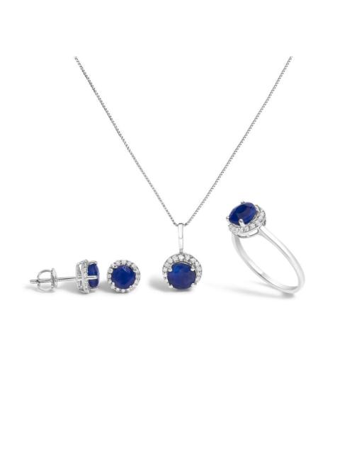 Other Designers Haus of Brilliance 10K White Gold Blue Sapphire and 3/8 Cttw Diamond Halo Jewelry Set