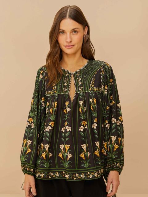 FARM RIO Black Flowers Arch Lenzing™ Ecovero™ Euroflax™ Blouse