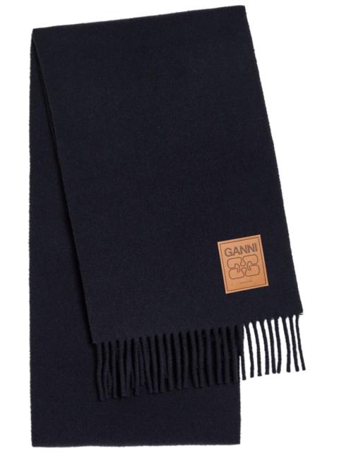 GANNI Ganni Designer-appliqué Fringed Wool Scarf