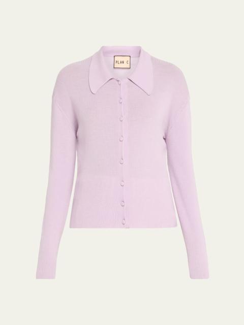 Plan C Collared Wool Rib Cardigan
