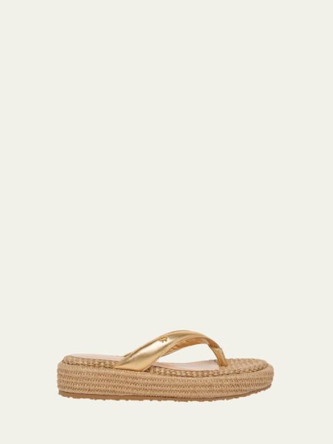 Gianvito Rossi Metallic Raffia Thong Platform Sandals
