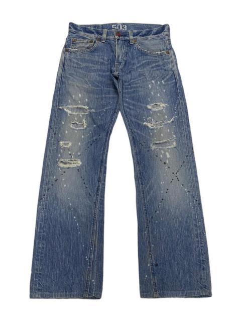Hysteric Glamour FLARE🔥DISTRESSED SPLATTED EDWIN 503 BLUE TRIP DENIM FLARED